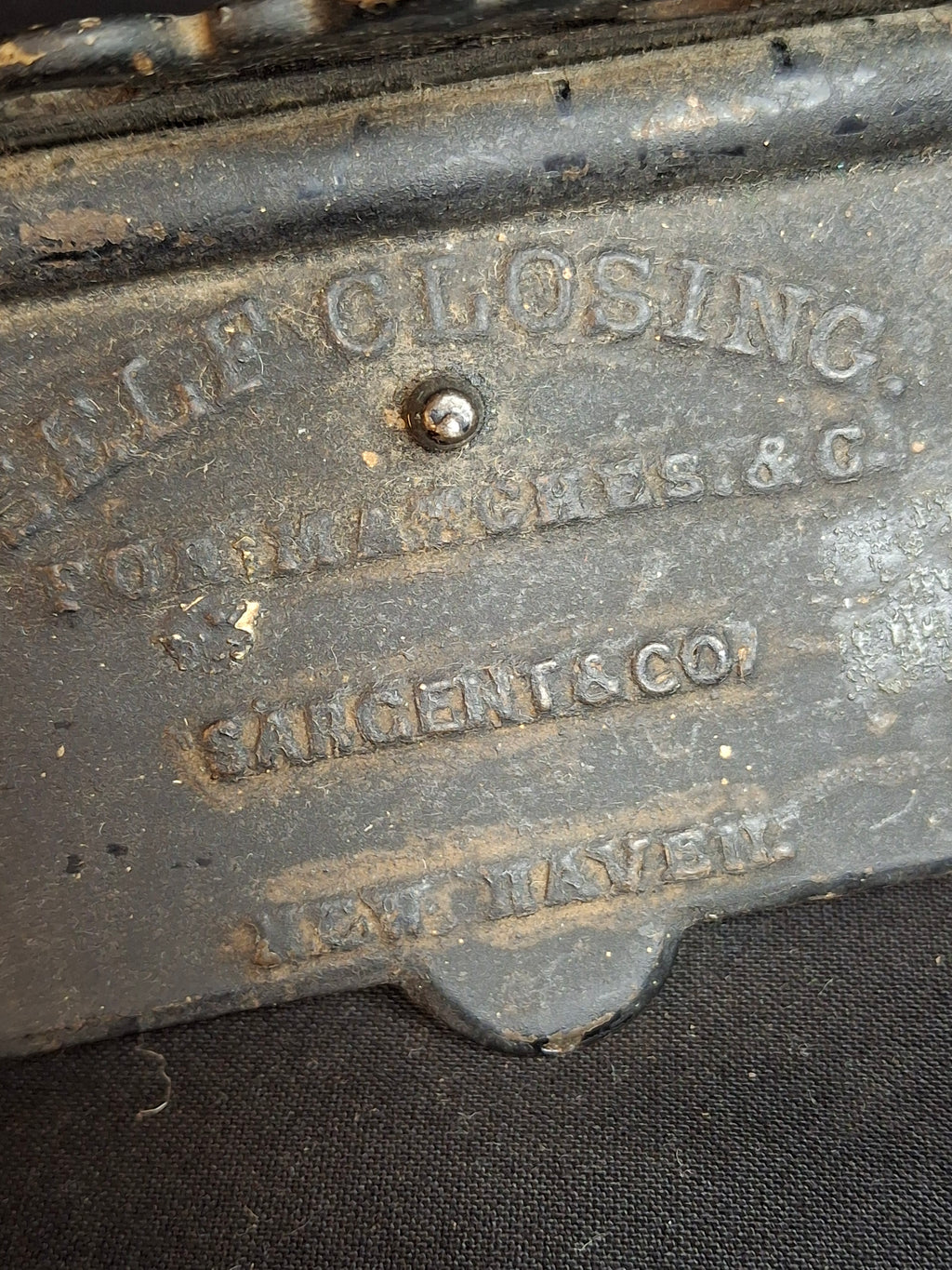 Antique Cast Iron Wall Self Closing Match Safe Box Sargent & Co New Haven CT