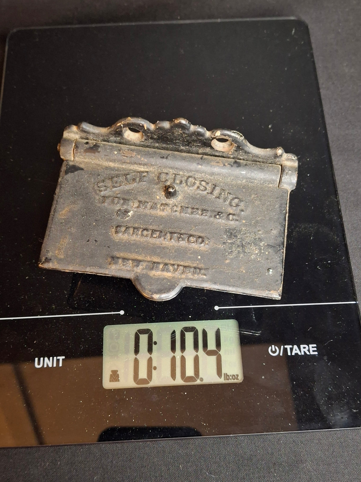 Antique Cast Iron Wall Self Closing Match Safe Box Sargent & Co New Haven CT