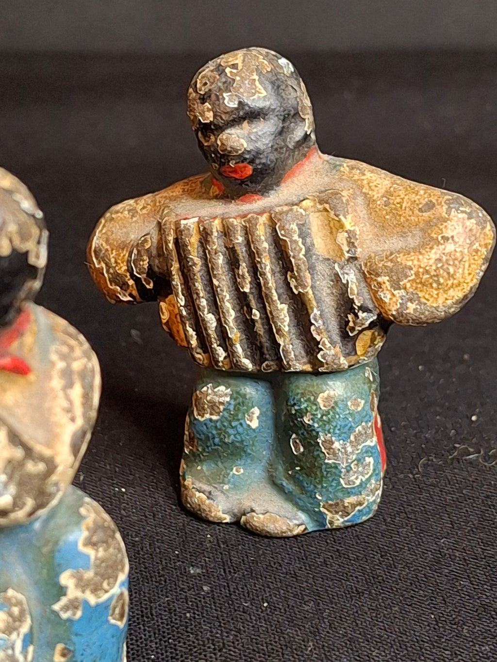 Antique Cast Iron Jazz Band Minstrel Figures Complete 6 Piece Set Double Bass Sax Trumpet Accordion Guitar Flute