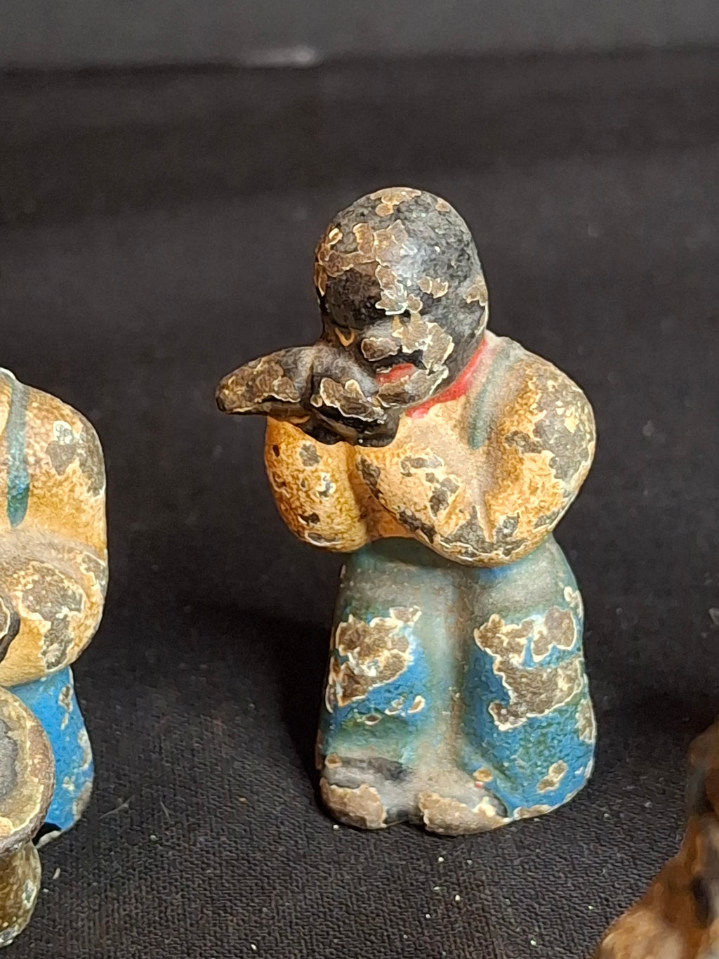 Antique Cast Iron Jazz Band Minstrel Figures Complete 6 Piece Set Double Bass Sax Trumpet Accordion Guitar Flute