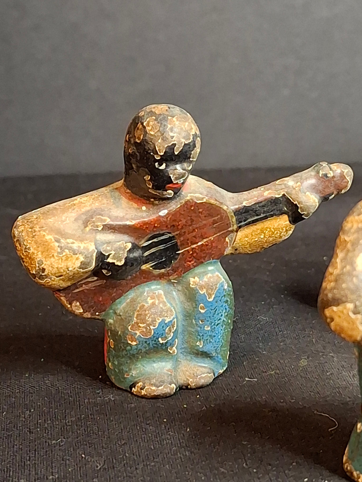 Antique Cast Iron Jazz Band Minstrel Figures Complete 6 Piece Set Double Bass Sax Trumpet Accordion Guitar Flute