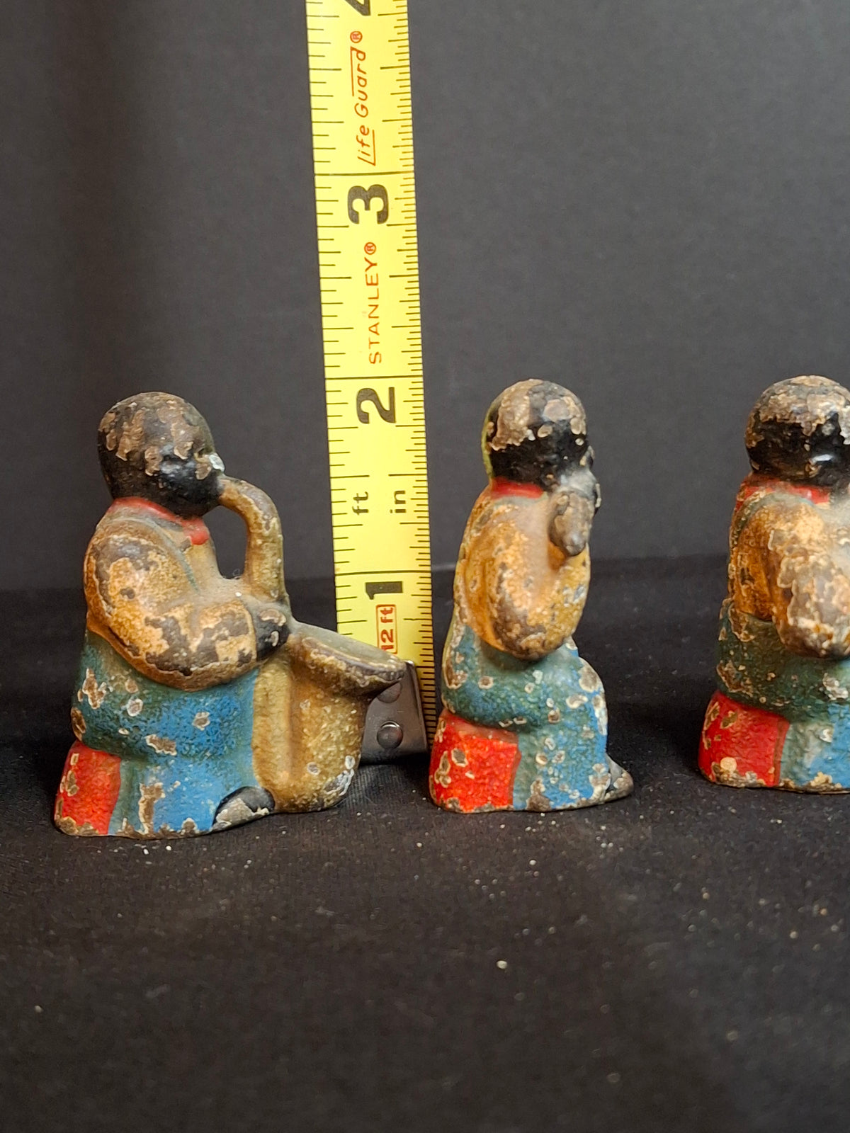 Antique Cast Iron Jazz Band Minstrel Figures Complete 6 Piece Set Double Bass Sax Trumpet Accordion Guitar Flute