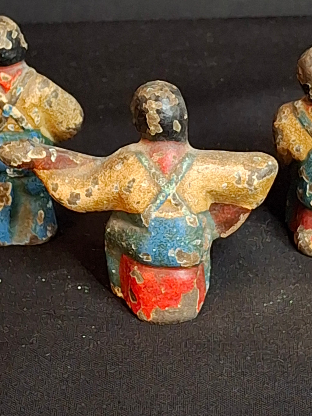 Antique Cast Iron Jazz Band Minstrel Figures Complete 6 Piece Set Double Bass Sax Trumpet Accordion Guitar Flute