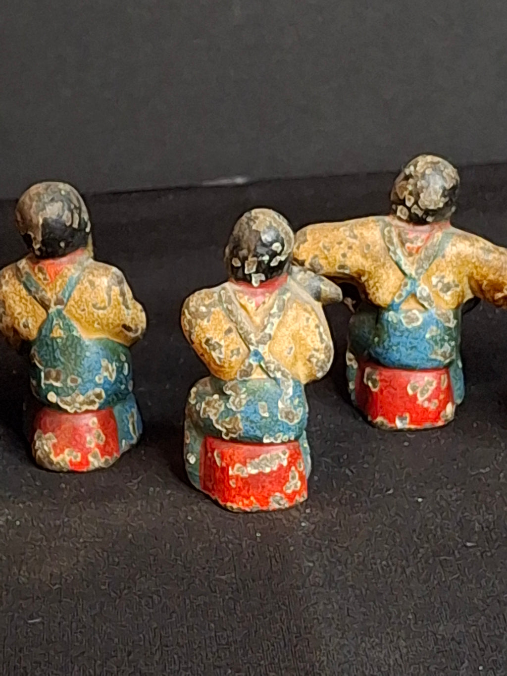 Antique Cast Iron Jazz Band Minstrel Figures Complete 6 Piece Set Double Bass Sax Trumpet Accordion Guitar Flute
