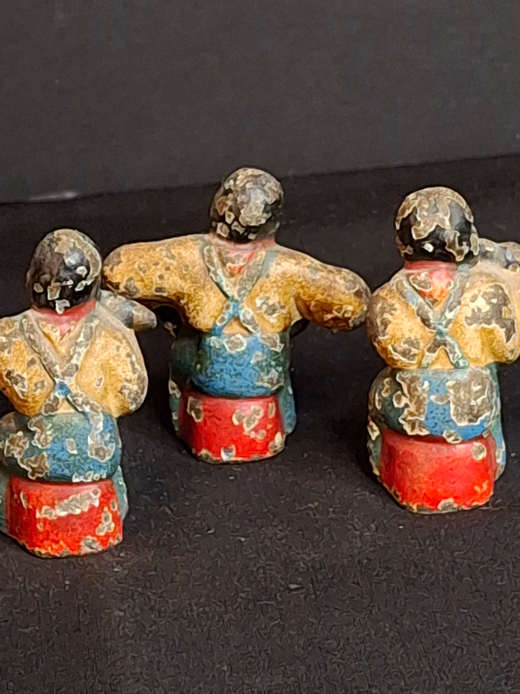 Antique Cast Iron Jazz Band Minstrel Figures Complete 6 Piece Set Double Bass Sax Trumpet Accordion Guitar Flute