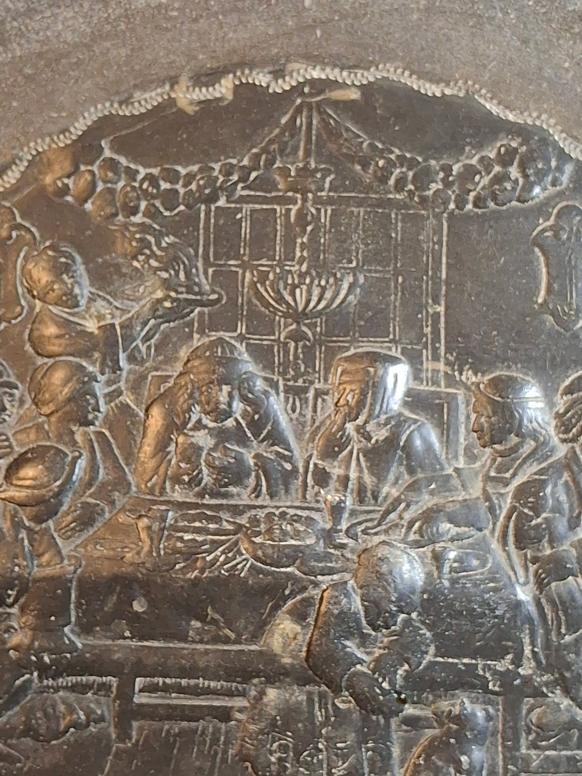 18th Century Continental Pewter Sukkot Festival Charger - Rare Sukkah Scene & Hebrew Calligraphy