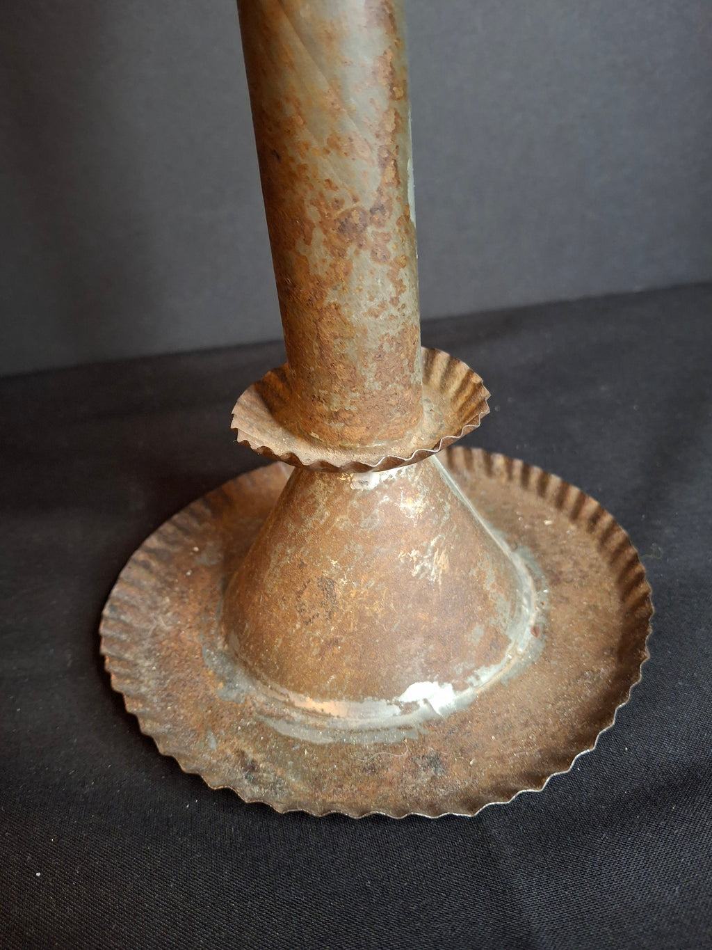 Antique Rare 19th Century Sheet Tin Betty Lamp Integrated Saucer Stand Primitive Fat Lard Grease Oil Lamp