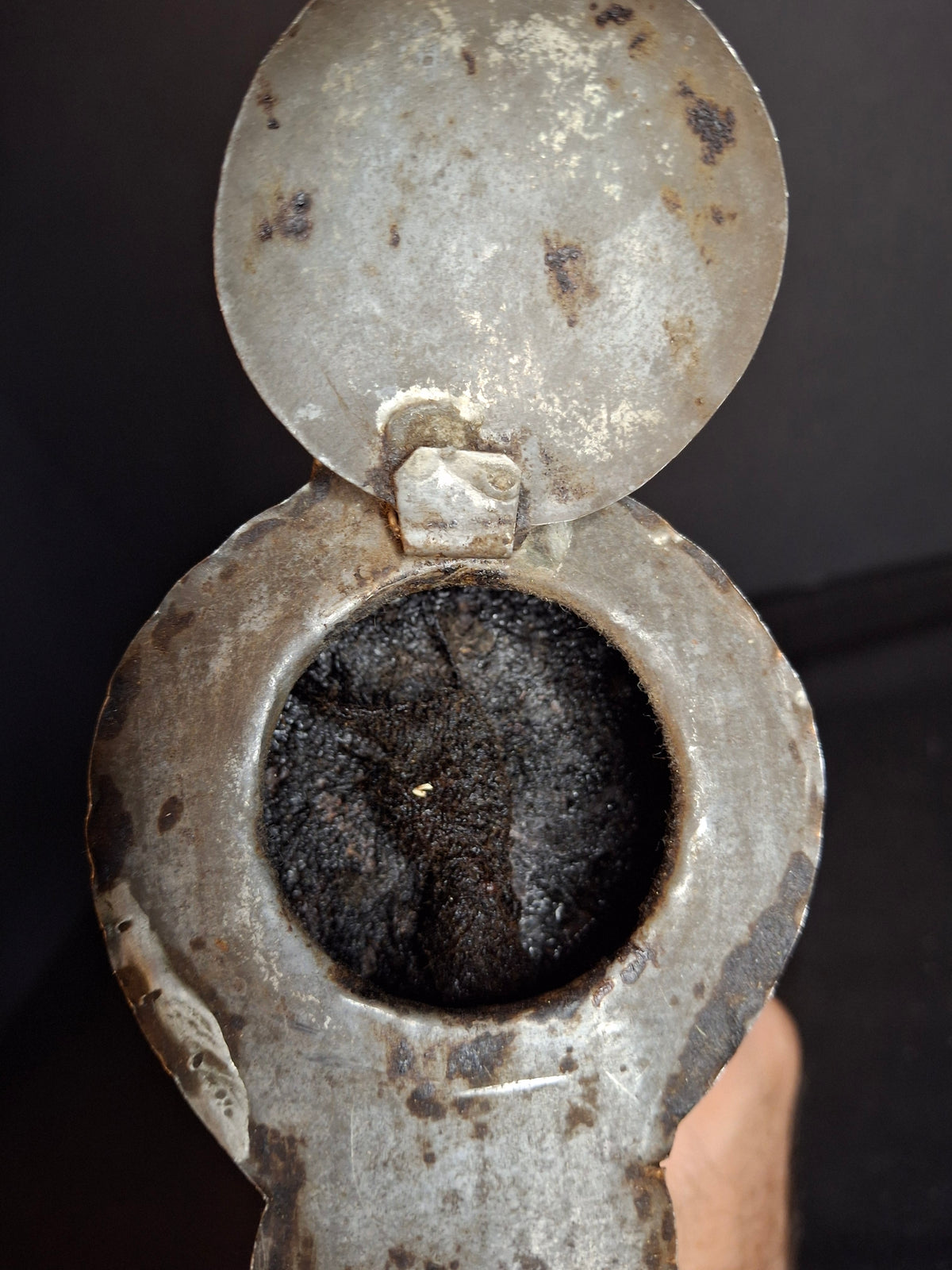 Antique Rare 19th Century Sheet Tin Betty Lamp Integrated Saucer Stand Primitive Fat Lard Grease Oil Lamp