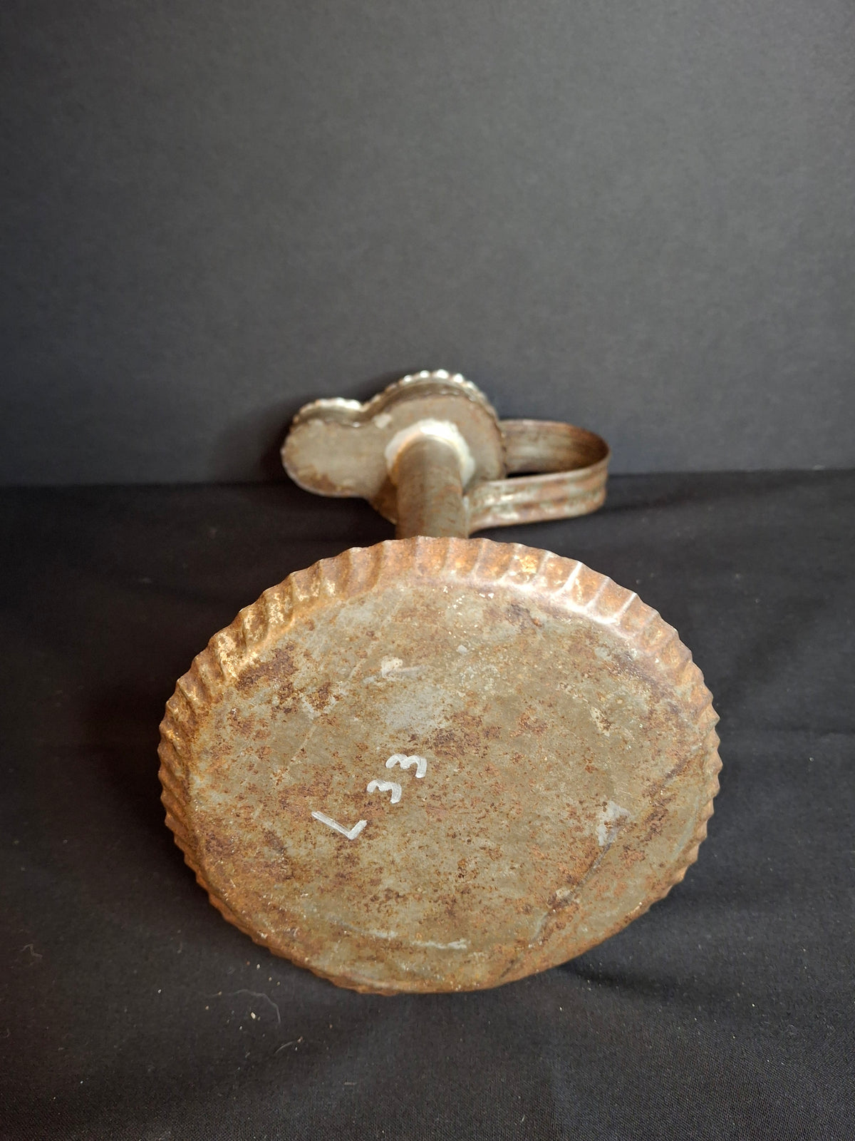 Antique Rare 19th Century Sheet Tin Betty Lamp Integrated Saucer Stand Primitive Fat Lard Grease Oil Lamp