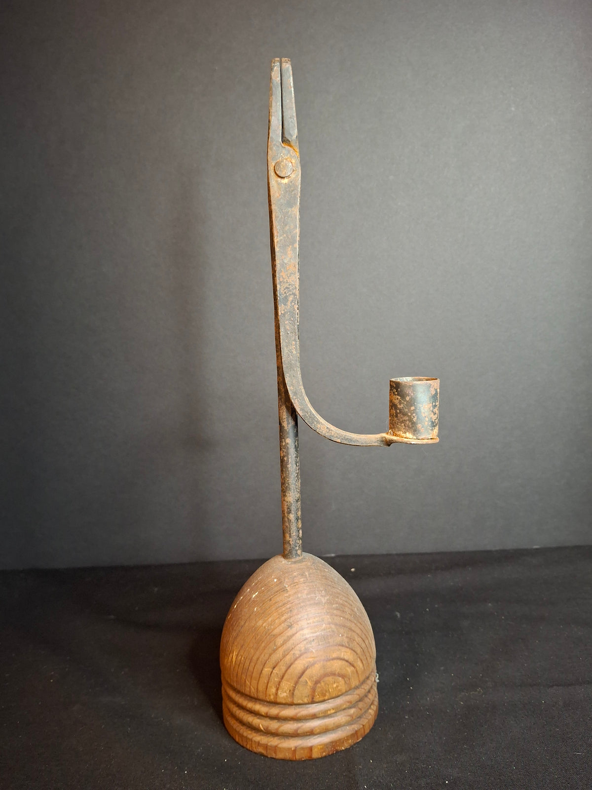 Antique 18th Century Wrought Iron Rushlight Candle Holder Hand Forged Primitive Early Lighting