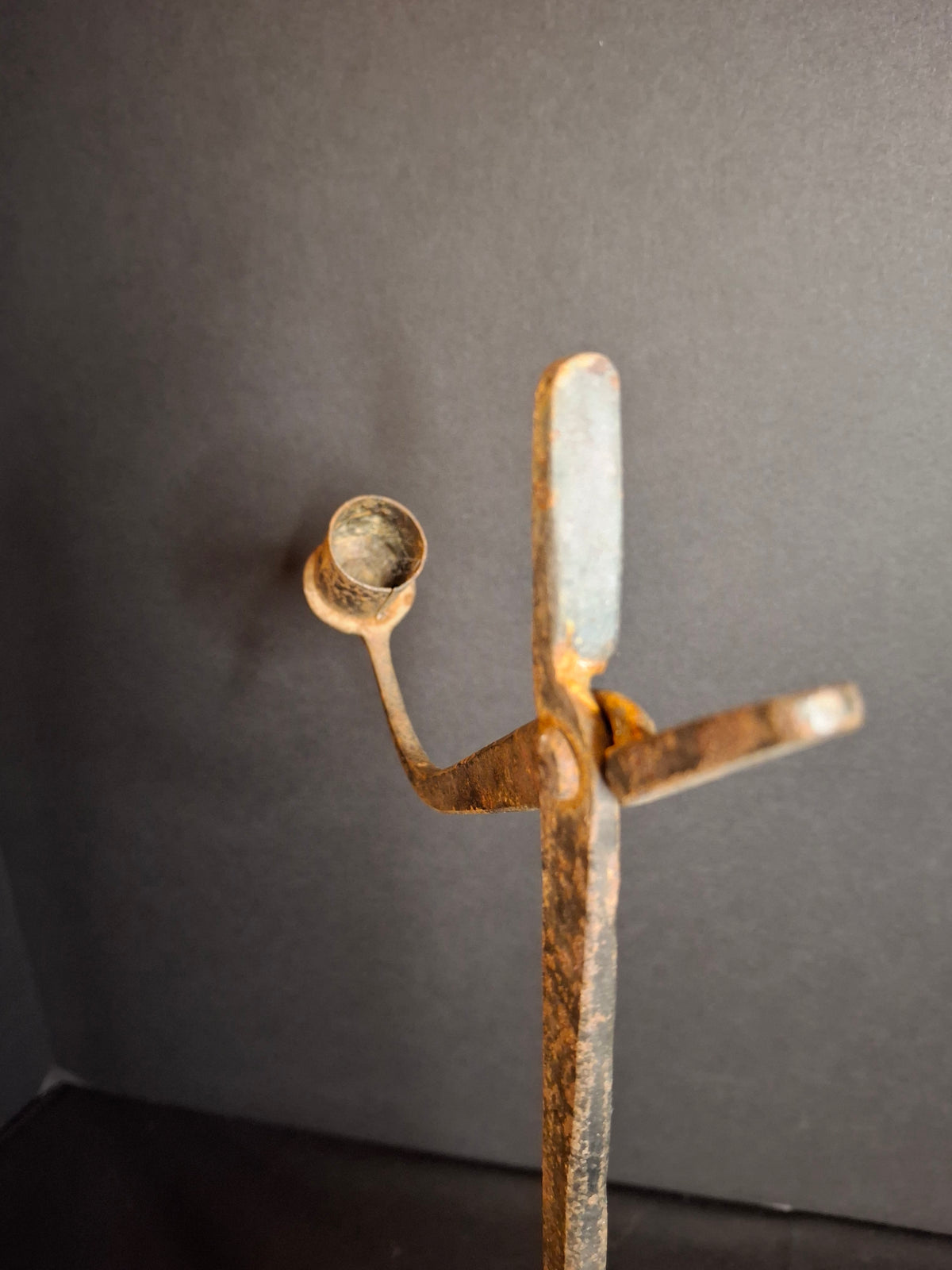 Antique 18th Century Wrought Iron Rushlight Candle Holder Hand Forged Primitive Early Lighting