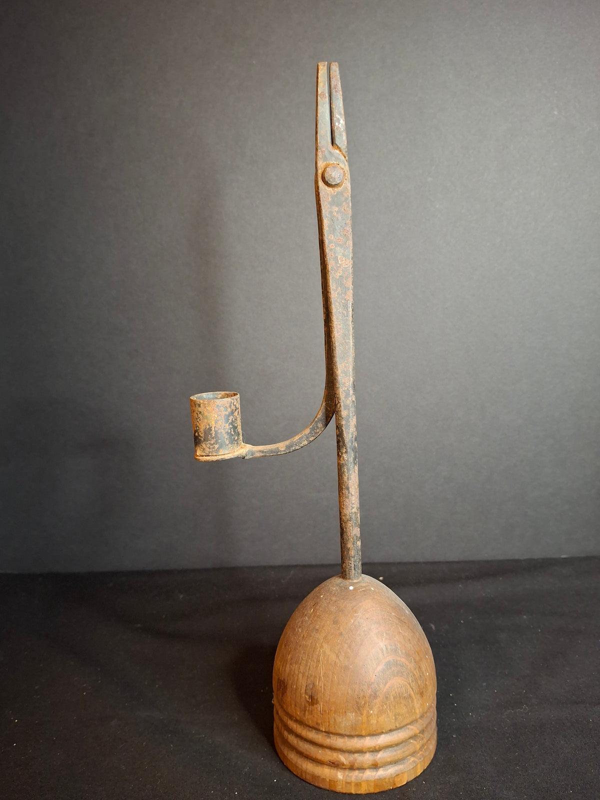 Antique 18th Century Wrought Iron Rushlight Candle Holder Hand Forged Primitive Early Lighting