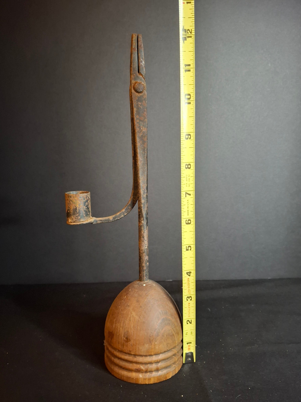 Antique 18th Century Wrought Iron Rushlight Candle Holder Hand Forged Primitive Early Lighting