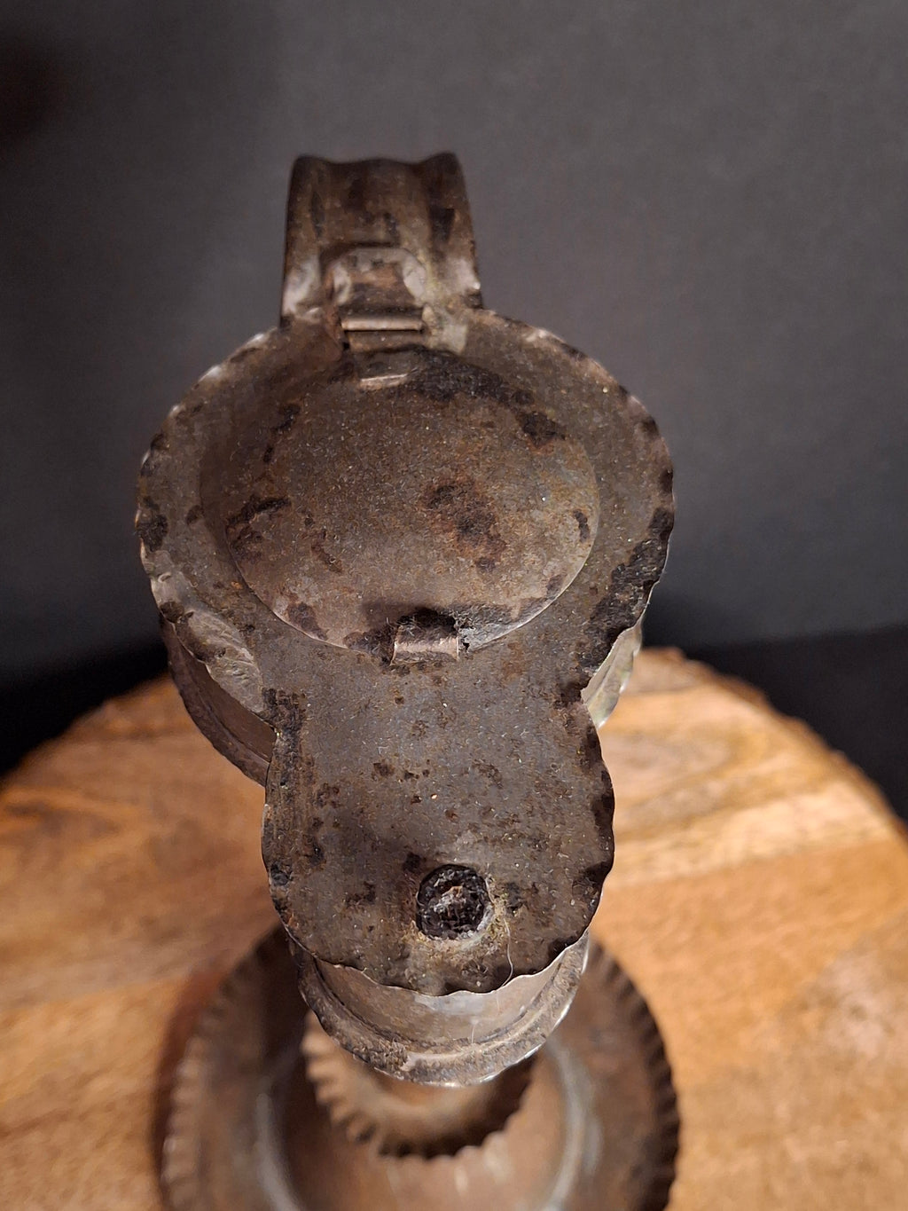 Antique Rare 19th Century Sheet Tin Betty Lamp Integrated Saucer Stand Primitive Fat Lard Grease Oil Lamp