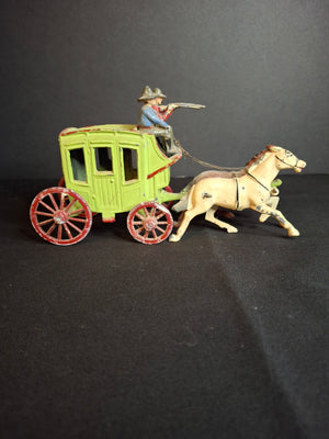 Vintage Johillco Lead Wild West Stagecoach Toy 2 Horses Driver Armed Guard England
