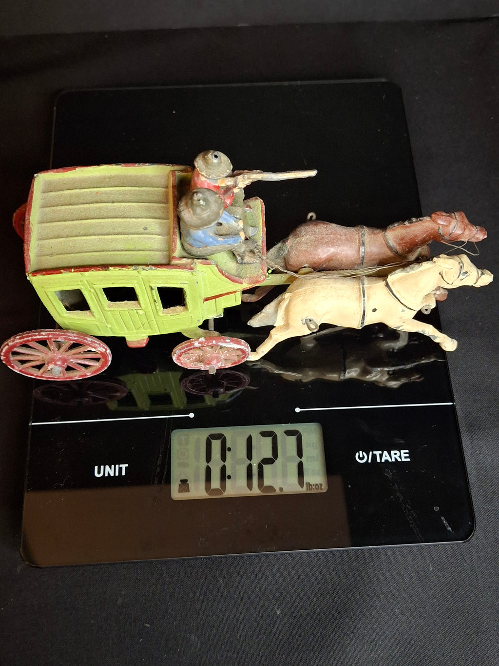 Vintage Johillco Lead Wild West Stagecoach Toy 2 Horses Driver Armed Guard England