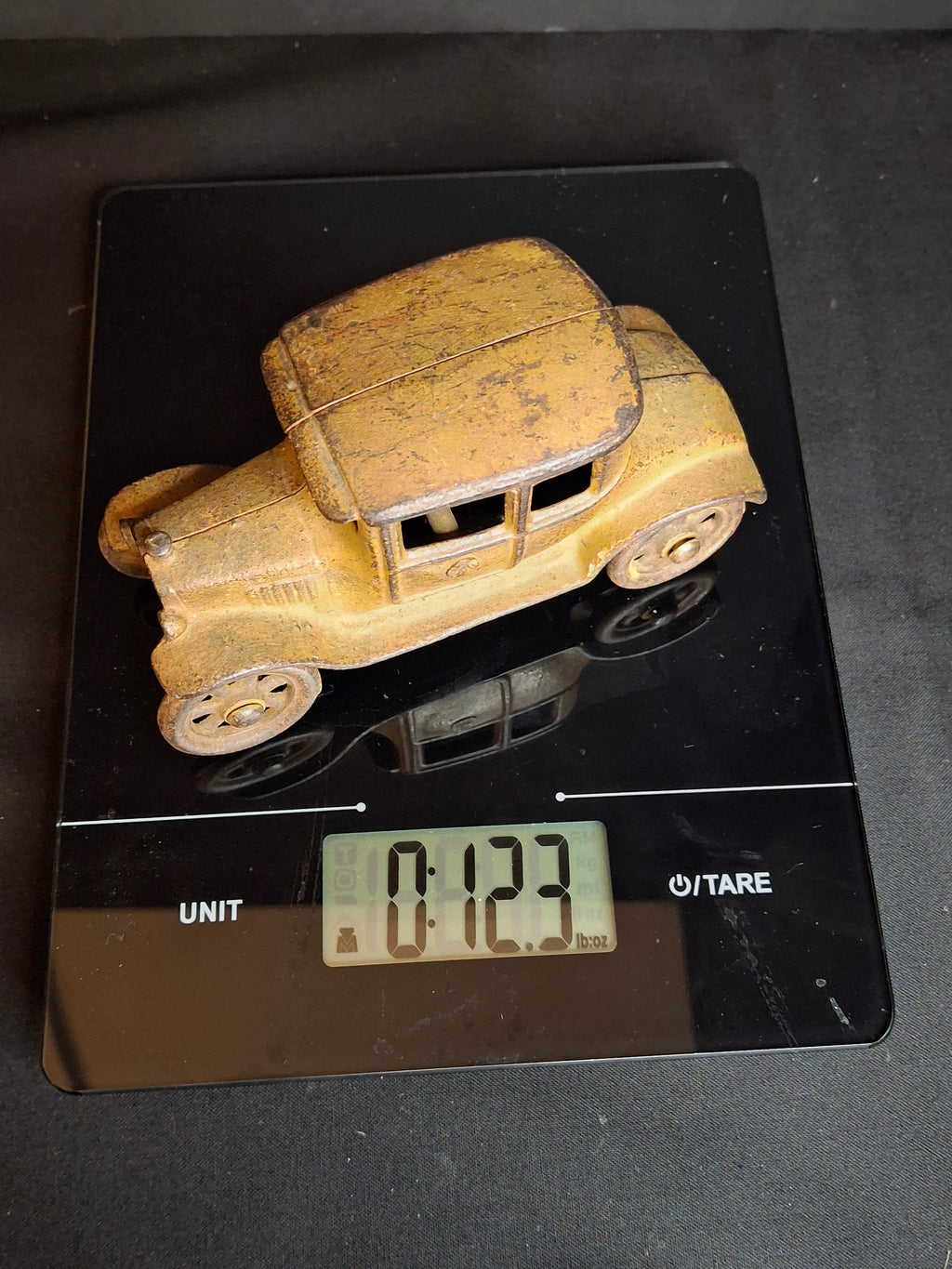 Antique 1920s Kilgore Cast Iron Ford Model T Coupe Toy Car Dark Mustard Yellow SF600A