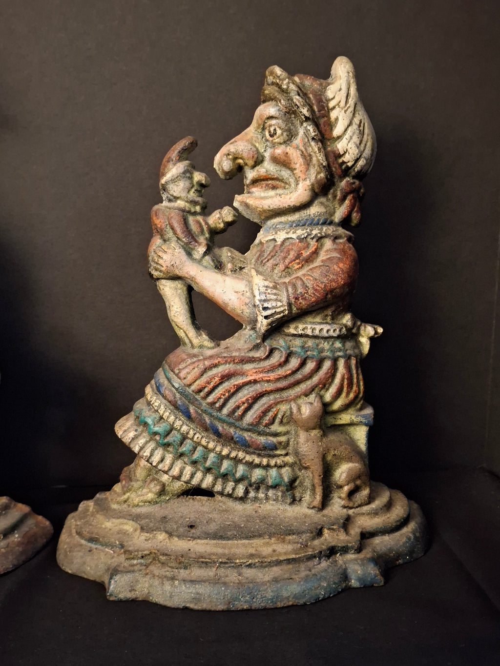 Pair Of Antique Cast Iron Punch & Judy Figural Doorstops – Circa 1920s 11 lbs - Matthew J King Collection
