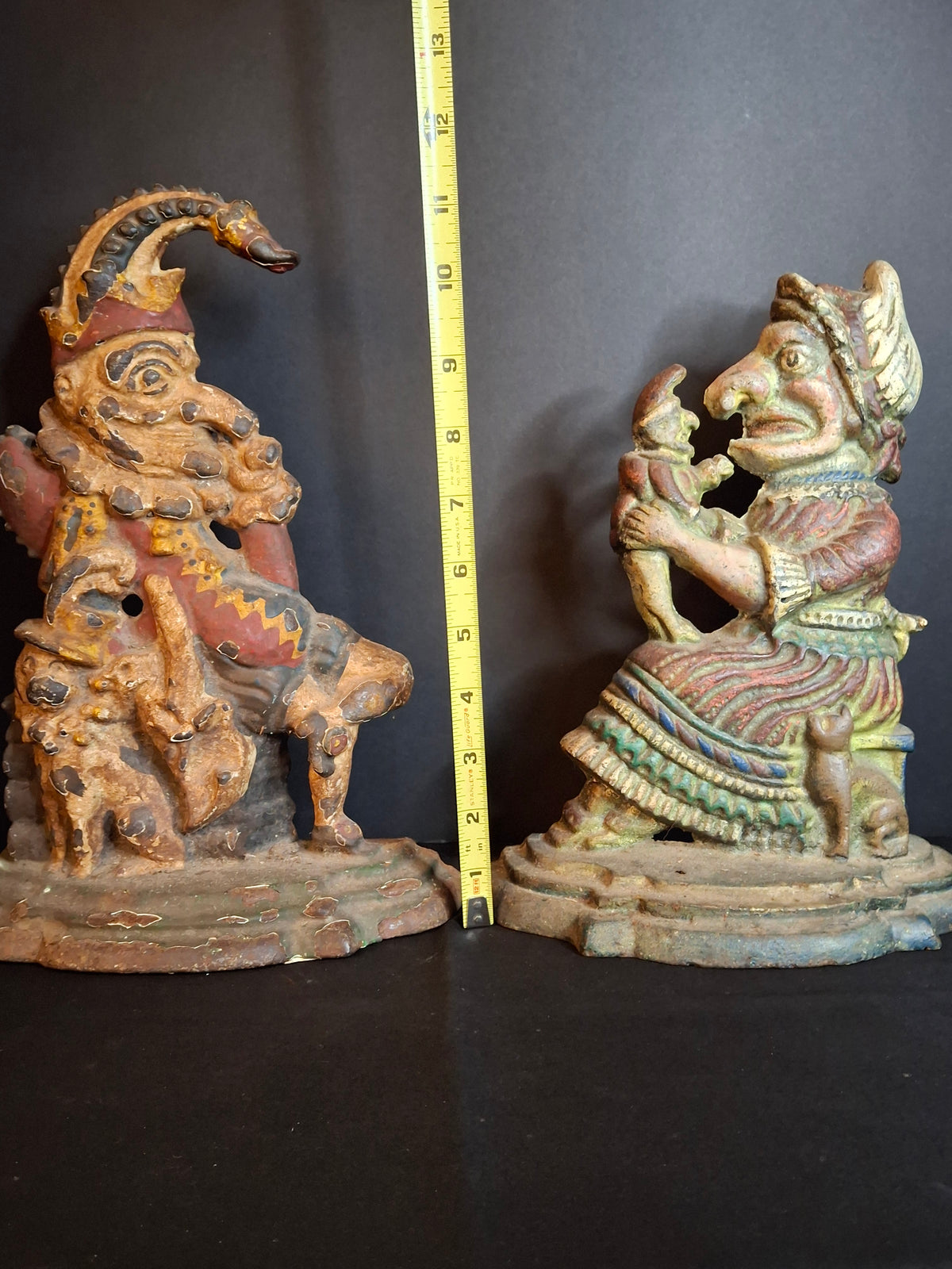 Pair Of Antique Cast Iron Punch & Judy Figural Doorstops – Circa 1920s 11 lbs - Matthew J King Collection