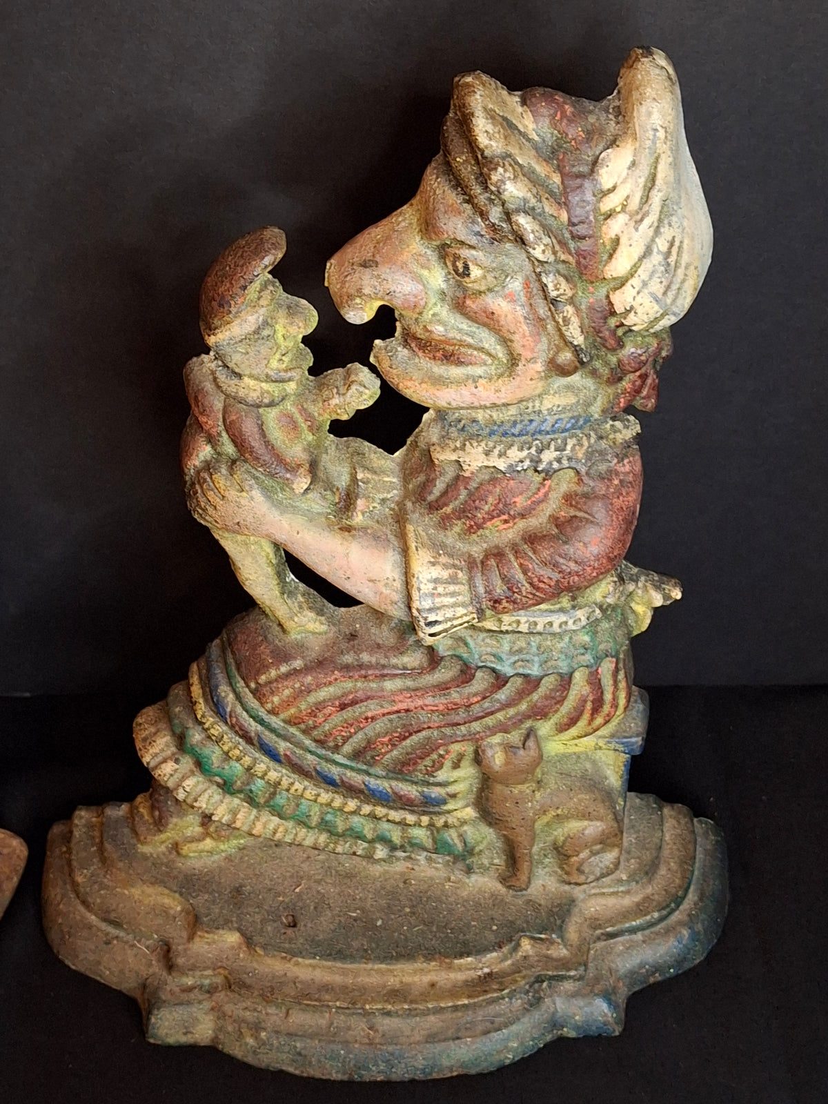 Pair Of Antique Cast Iron Punch & Judy Figural Doorstops – Circa 1920s 11 lbs - Matthew J King Collection