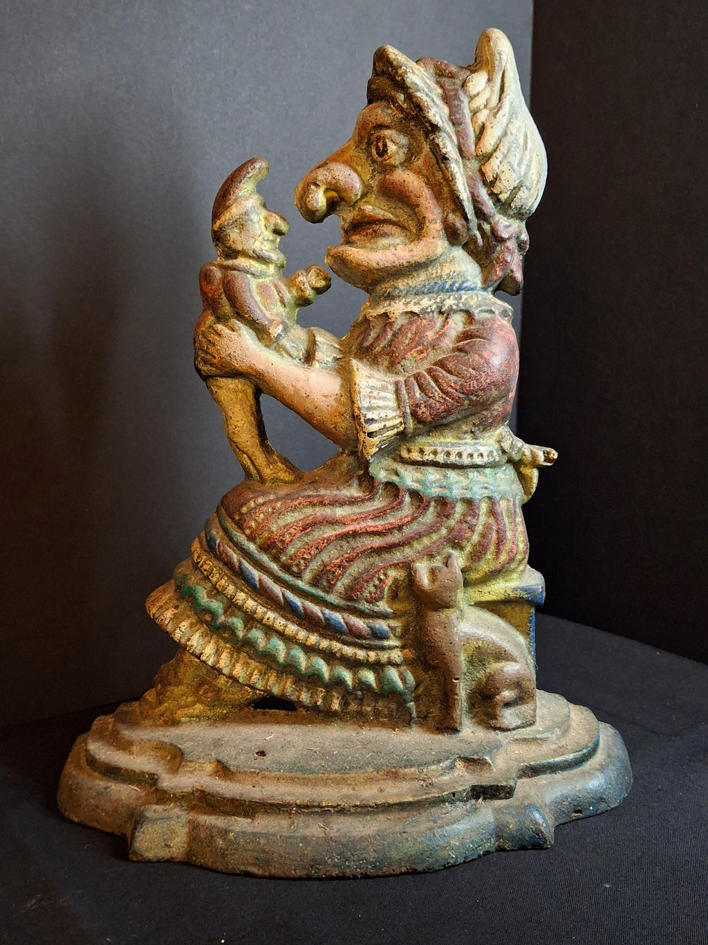 Pair Of Antique Cast Iron Punch & Judy Figural Doorstops – Circa 1920s 11 lbs - Matthew J King Collection