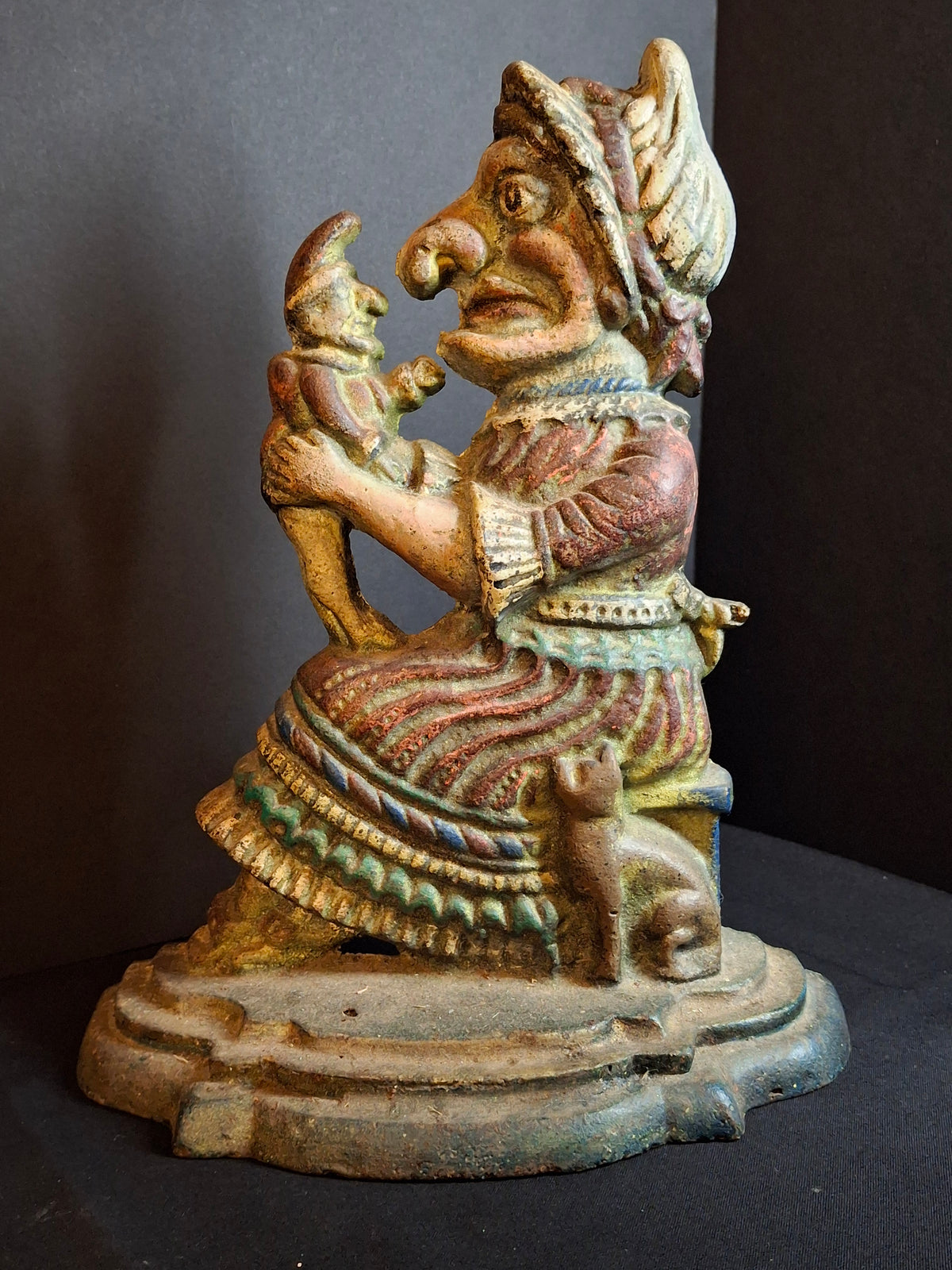 Pair Of Antique Cast Iron Punch & Judy Figural Doorstops – Circa 1920s 11 lbs - Matthew J King Collection