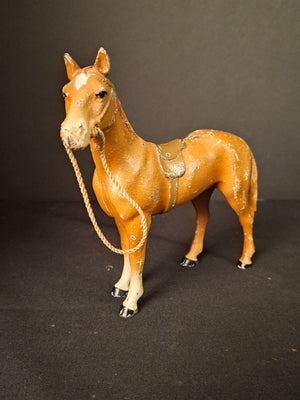 Antique Hubley Cast Iron Standing Horse Figurine, Saddle & Reins, Original Paint c. 1920s