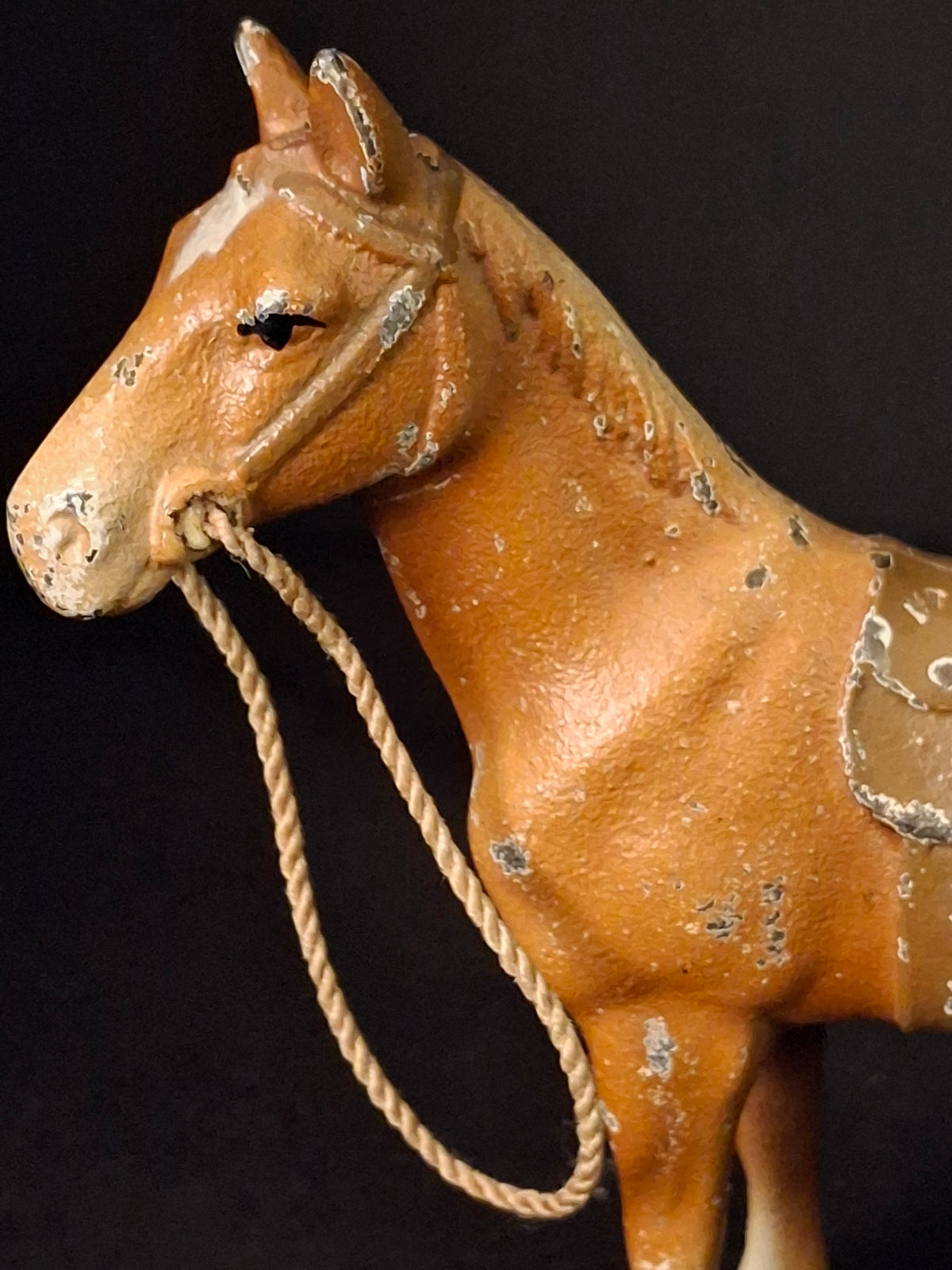 Antique Hubley Cast Iron Standing Horse Figurine, Saddle & Reins, Original Paint c. 1920s