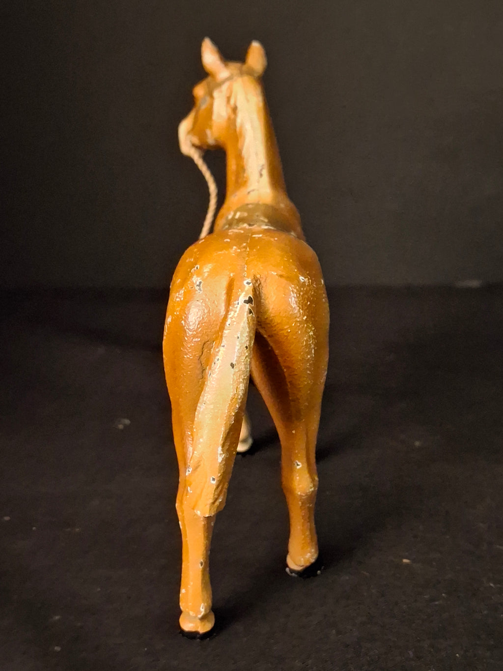 Antique Hubley Cast Iron Standing Horse Figurine, Saddle & Reins, Original Paint c. 1920s