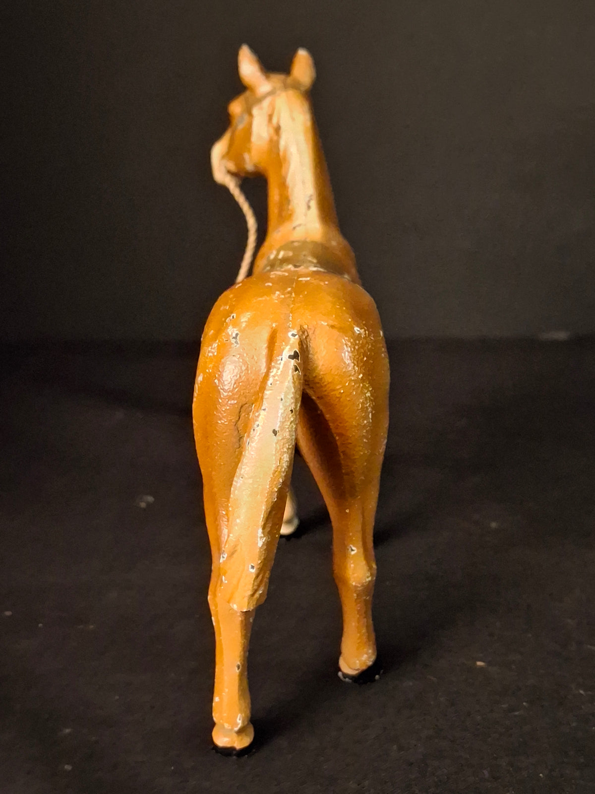 Antique Hubley Cast Iron Standing Horse Figurine, Saddle & Reins, Original Paint c. 1920s