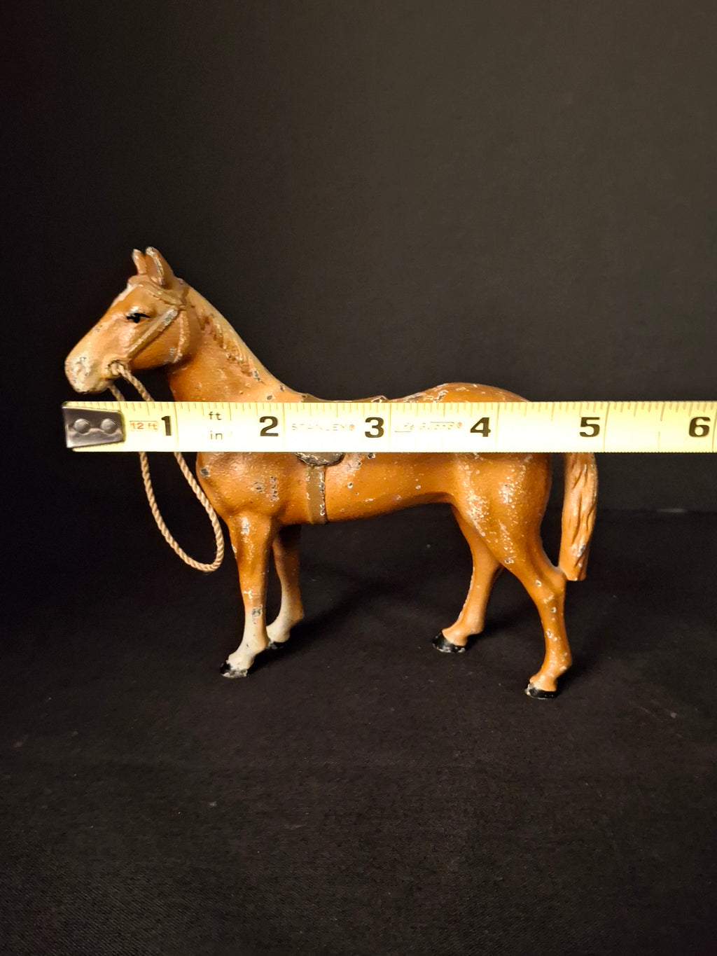 Antique Hubley Cast Iron Standing Horse Figurine, Saddle & Reins, Original Paint c. 1920s