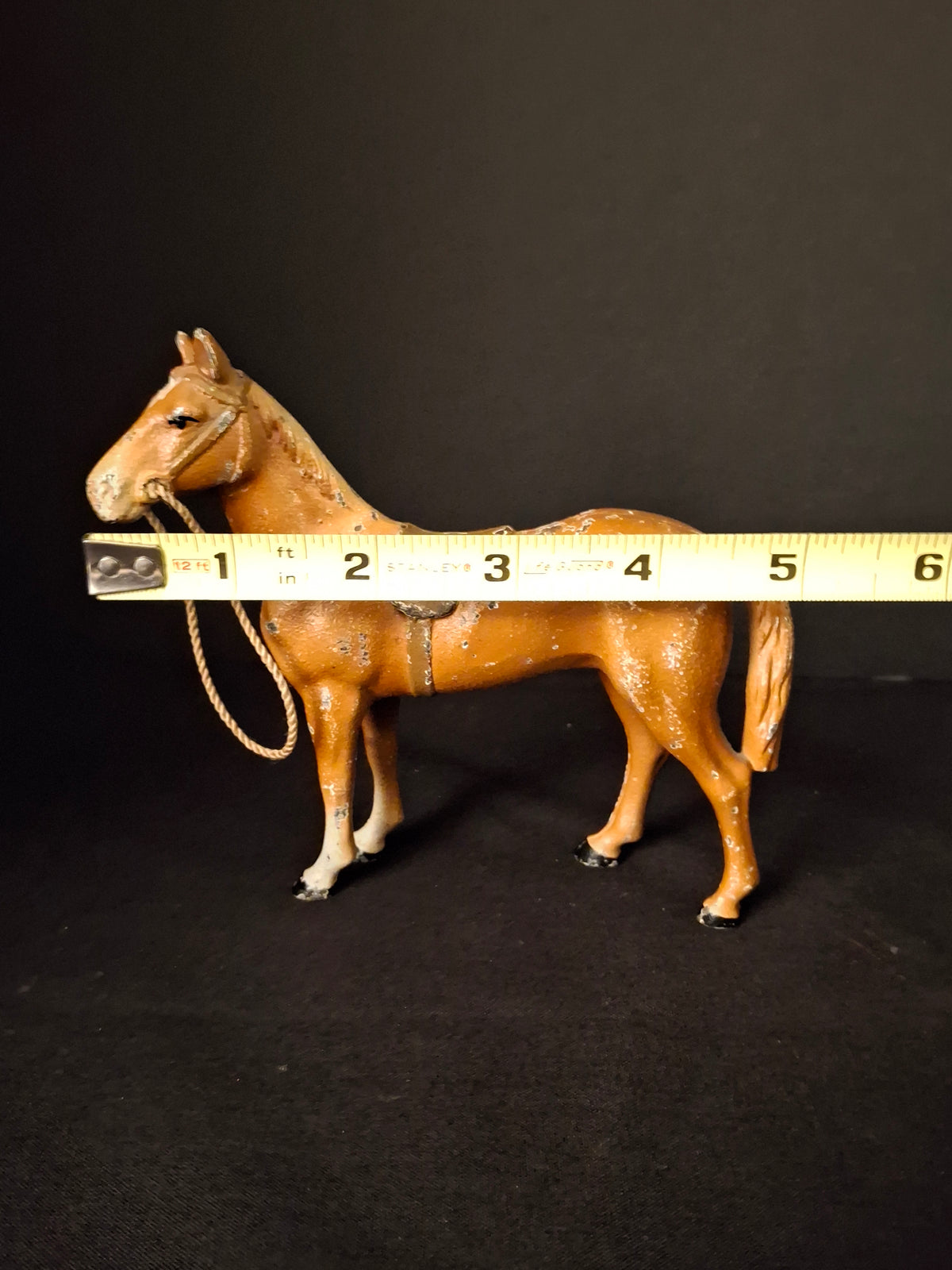 Antique Hubley Cast Iron Standing Horse Figurine, Saddle & Reins, Original Paint c. 1920s