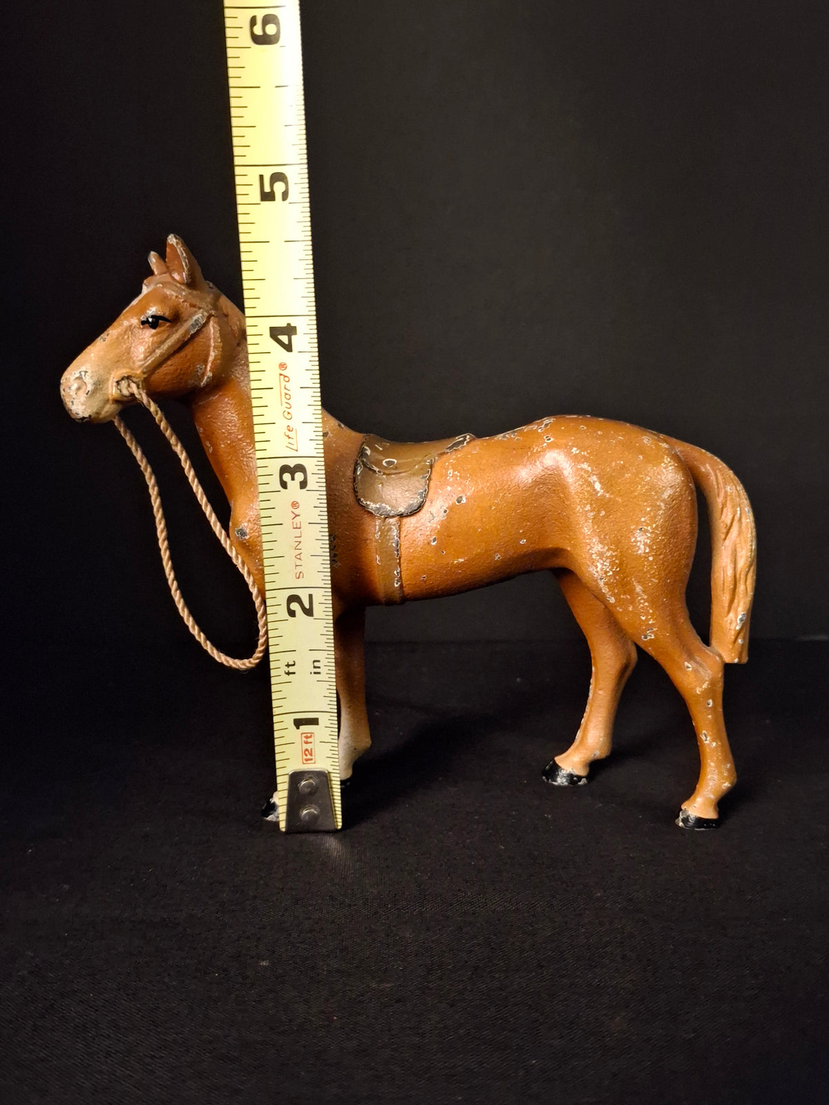 Antique Hubley Cast Iron Standing Horse Figurine, Saddle & Reins, Original Paint c. 1920s