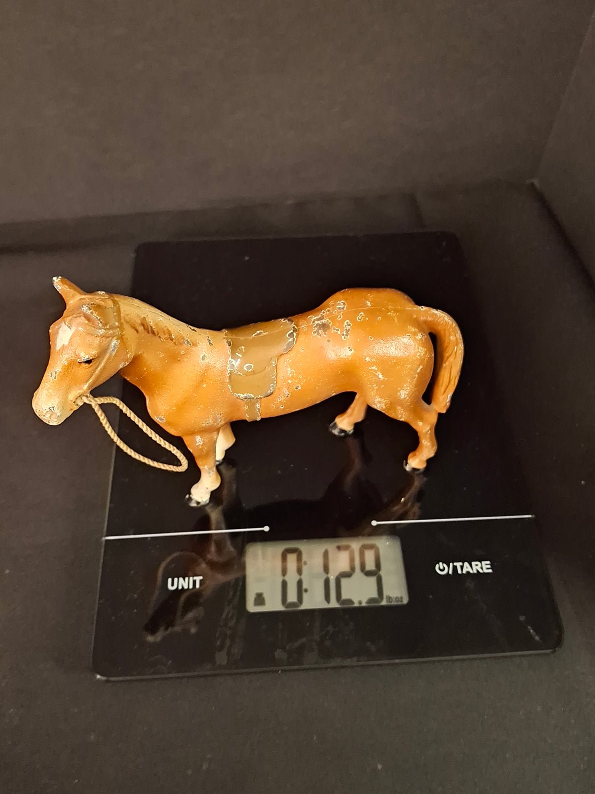Antique Hubley Cast Iron Standing Horse Figurine, Saddle & Reins, Original Paint c. 1920s