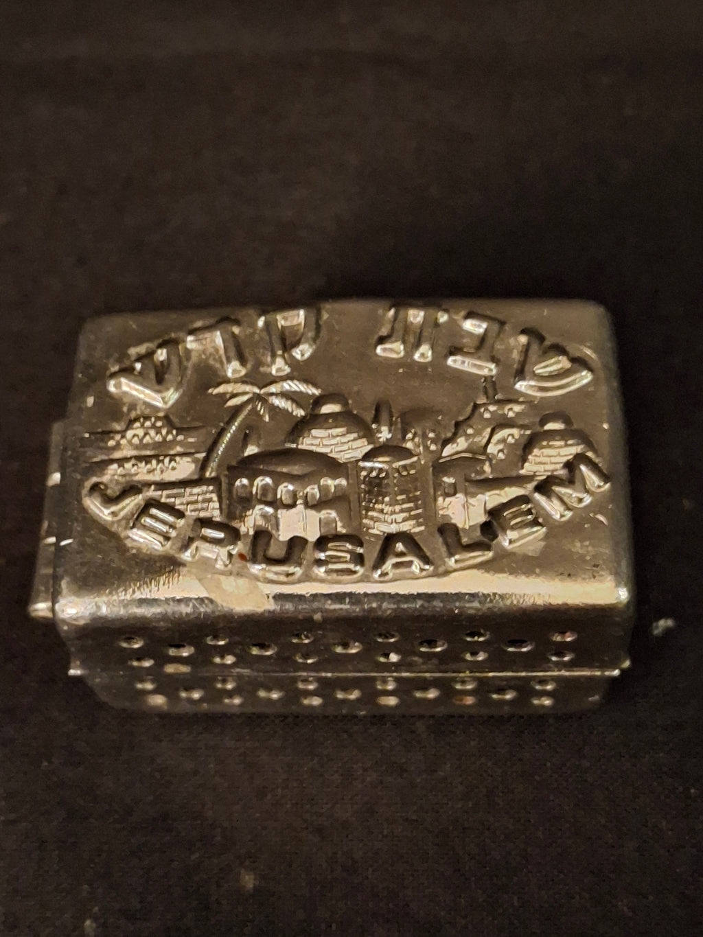 Vintage Silver Tone Travel Shabbat Candlesticks Jerusalem Box Folding Pocket Set