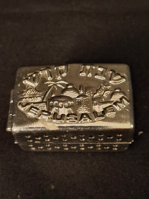 Vintage Silver Tone Travel Shabbat Candlesticks Jerusalem Box Folding Pocket Set