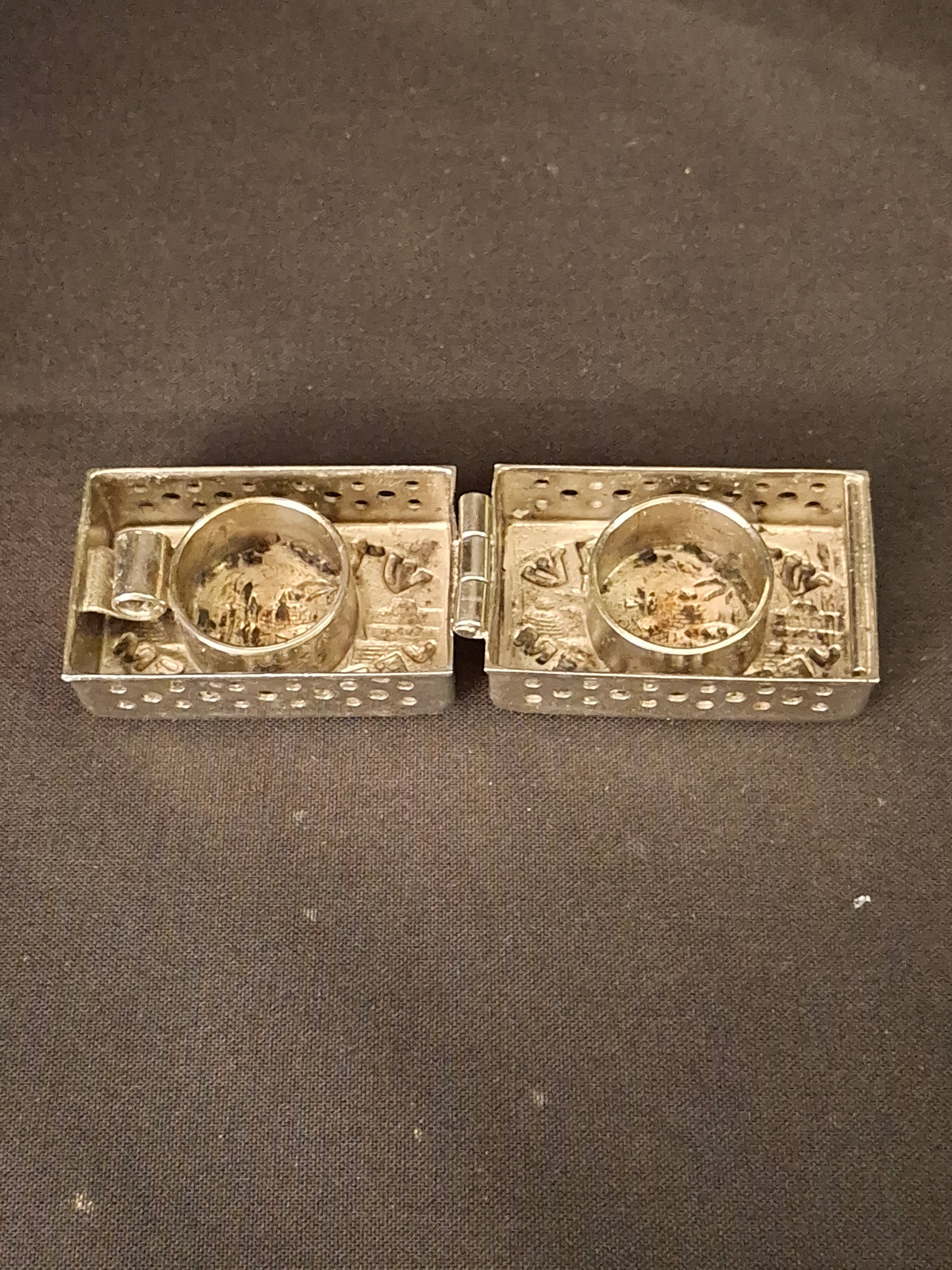 Vintage Silver Tone Travel Shabbat Candlesticks Jerusalem Box Folding Pocket Set