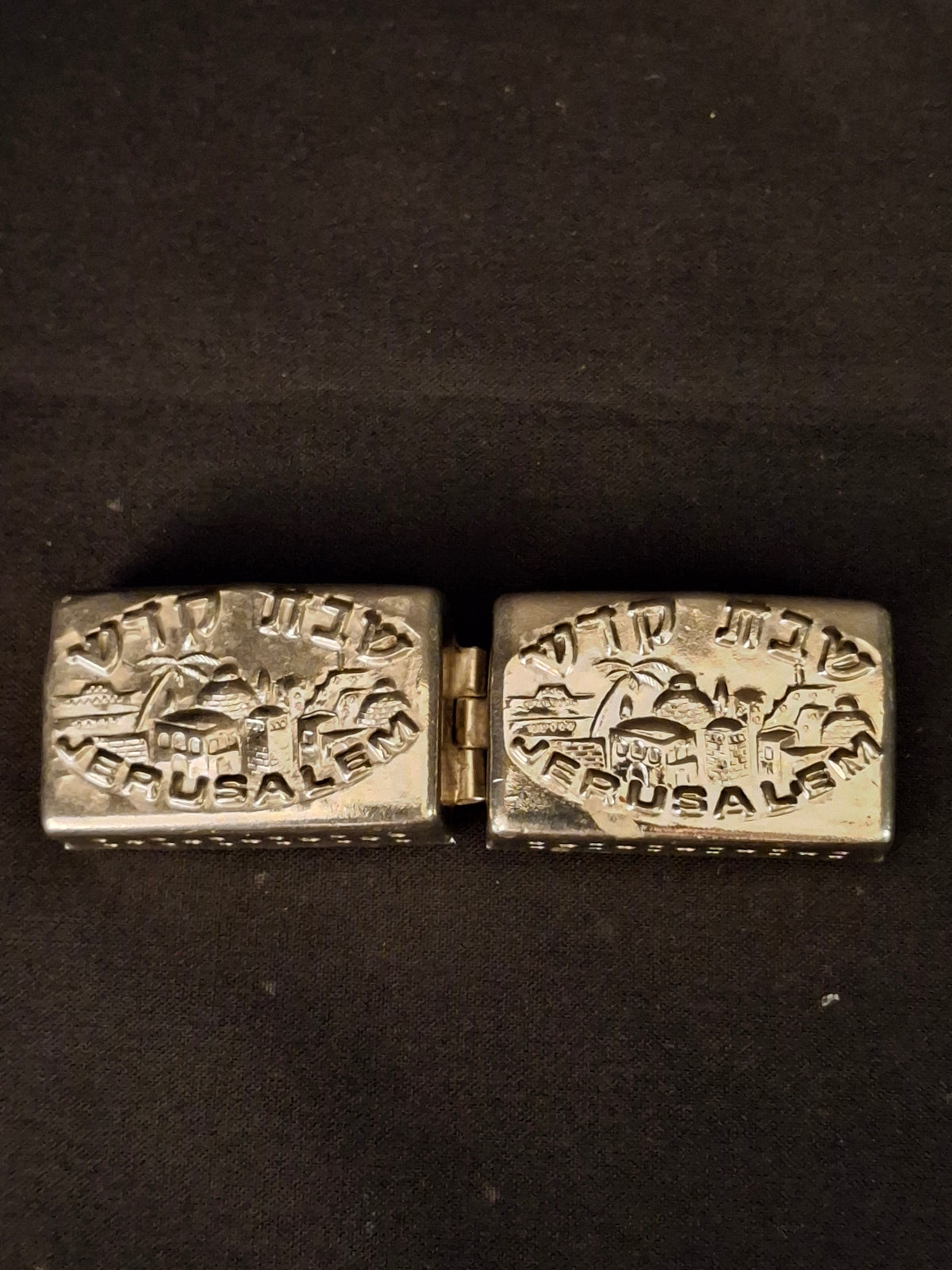 Vintage Silver Tone Travel Shabbat Candlesticks Jerusalem Box Folding Pocket Set