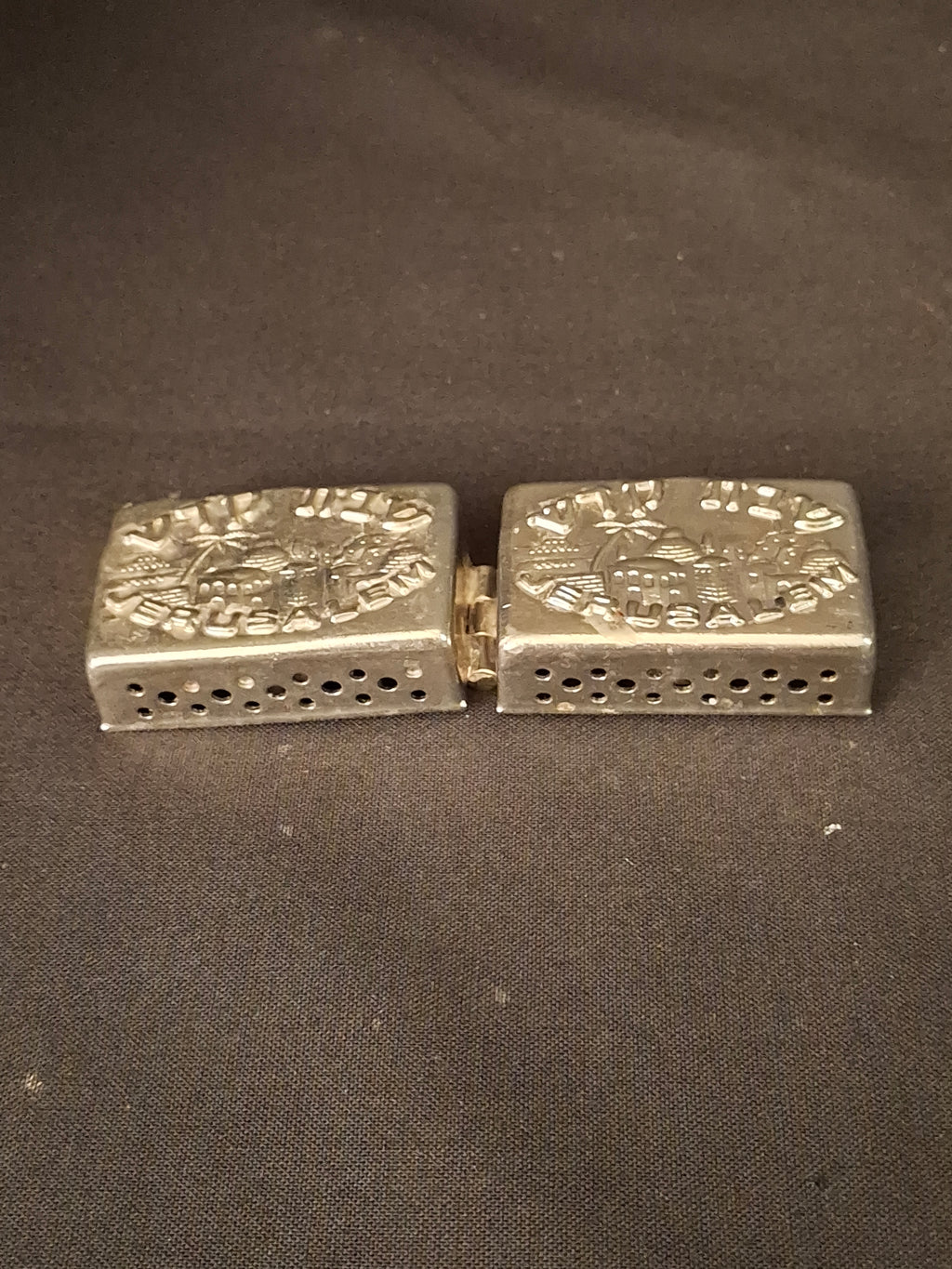 Vintage Silver Tone Travel Shabbat Candlesticks Jerusalem Box Folding Pocket Set