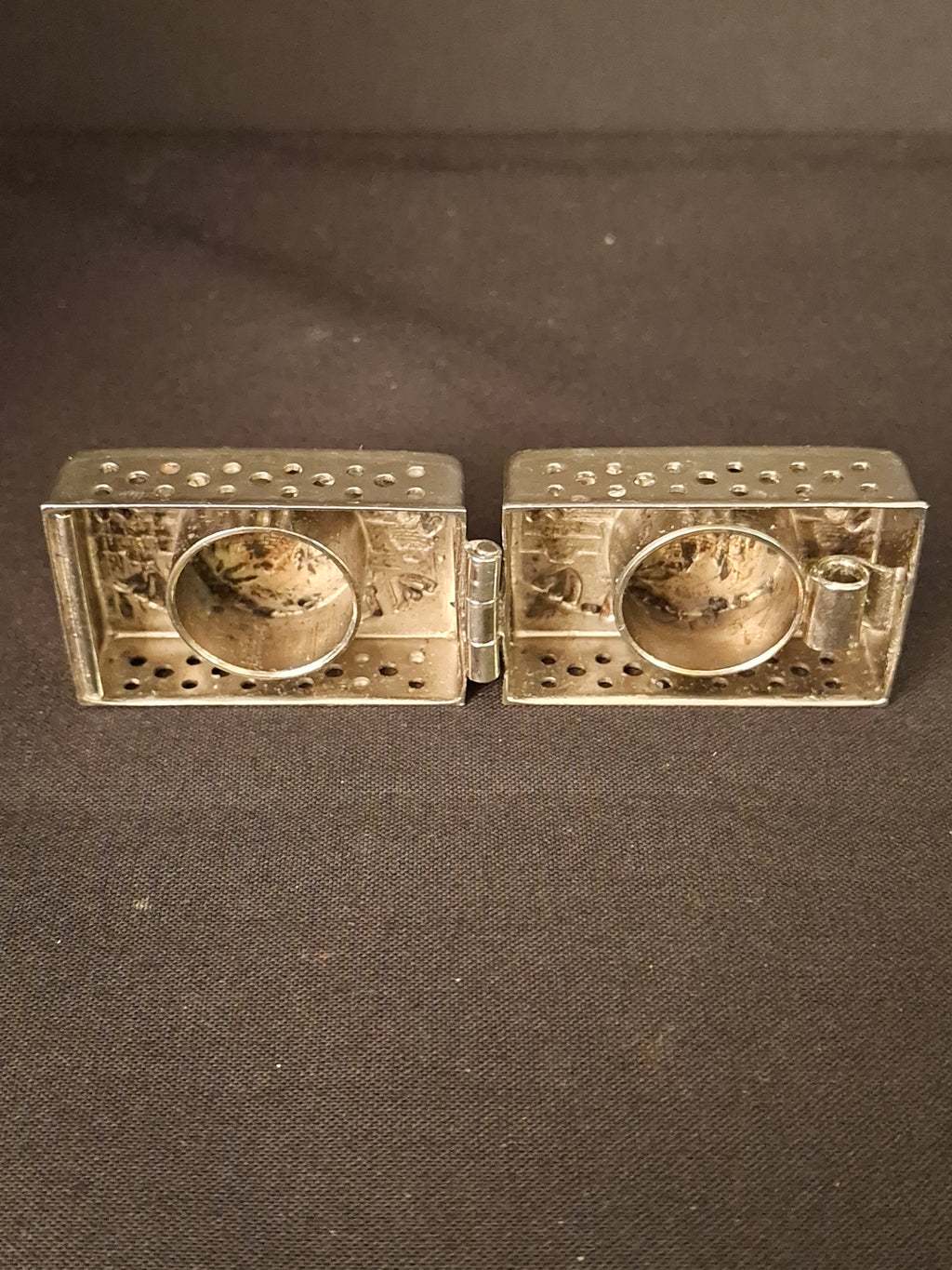 Vintage Silver Tone Travel Shabbat Candlesticks Jerusalem Box Folding Pocket Set