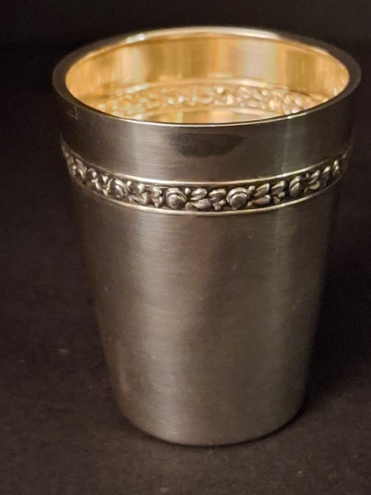 German 800 Silver Kiddush Cup Beaker Shot Glass Gold Wash Interior Gottlieb Kurz Vintage 30 Grams