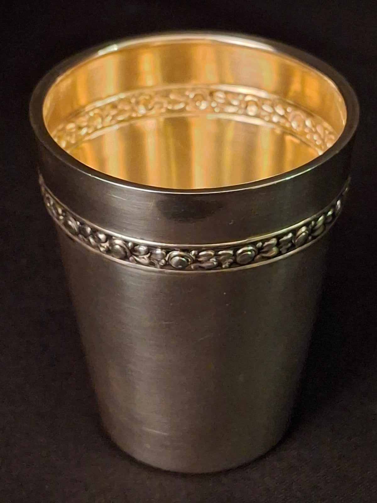 German 800 Silver Kiddush Cup Beaker Shot Glass Gold Wash Interior Gottlieb Kurz Vintage 30 Grams