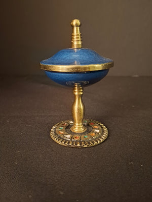 Vintage Israeli Brass Enamel Besamim Spice Box Container Mosaic Base Judaica