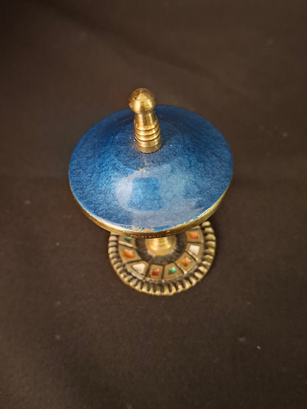 Vintage Israeli Brass Enamel Besamim Spice Box Container Mosaic Base Judaica