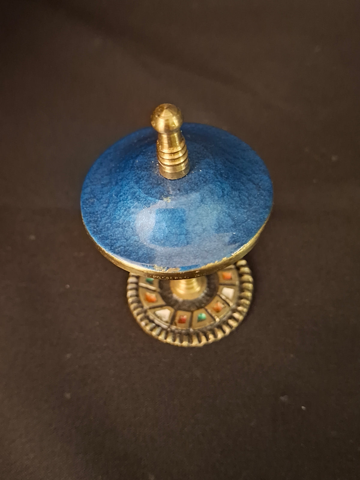 Vintage Israeli Brass Enamel Besamim Spice Box Container Mosaic Base Judaica
