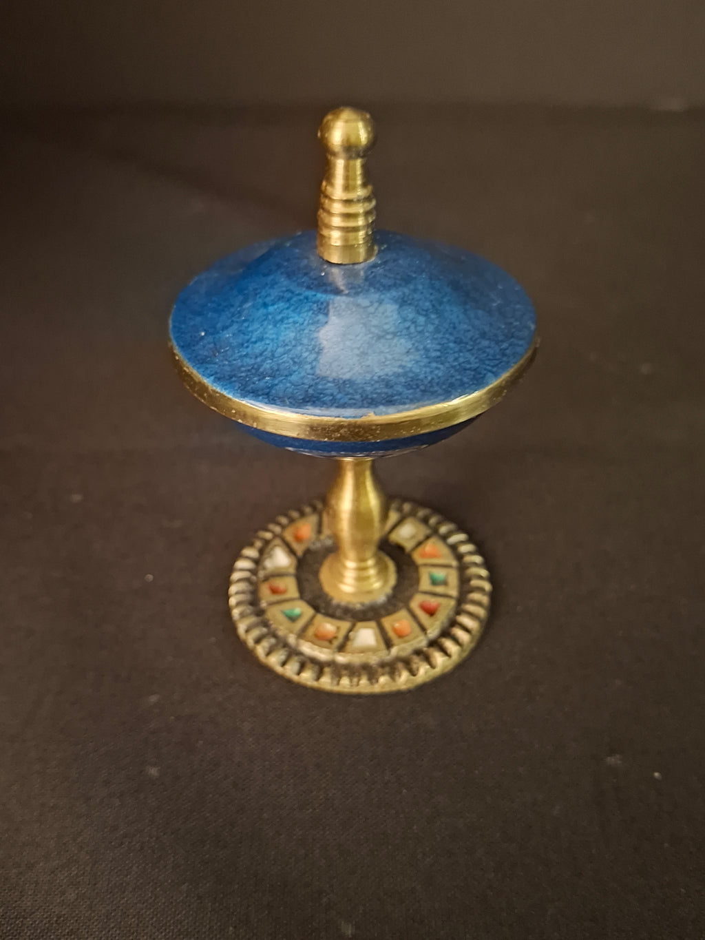Vintage Israeli Brass Enamel Besamim Spice Box Container Mosaic Base Judaica