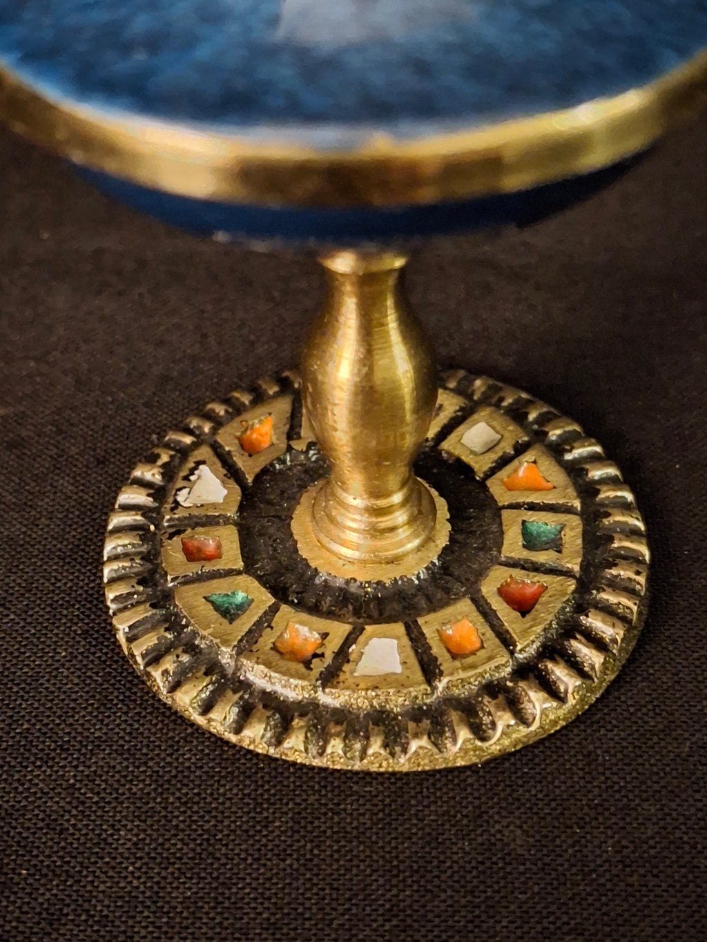 Vintage Israeli Brass Enamel Besamim Spice Box Container Mosaic Base Judaica