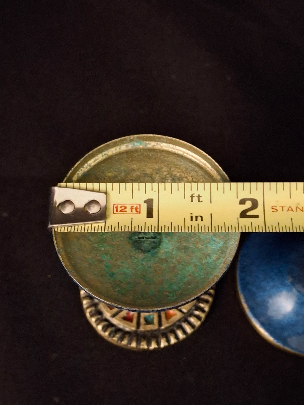 Vintage Israeli Brass Enamel Besamim Spice Box Container Mosaic Base Judaica