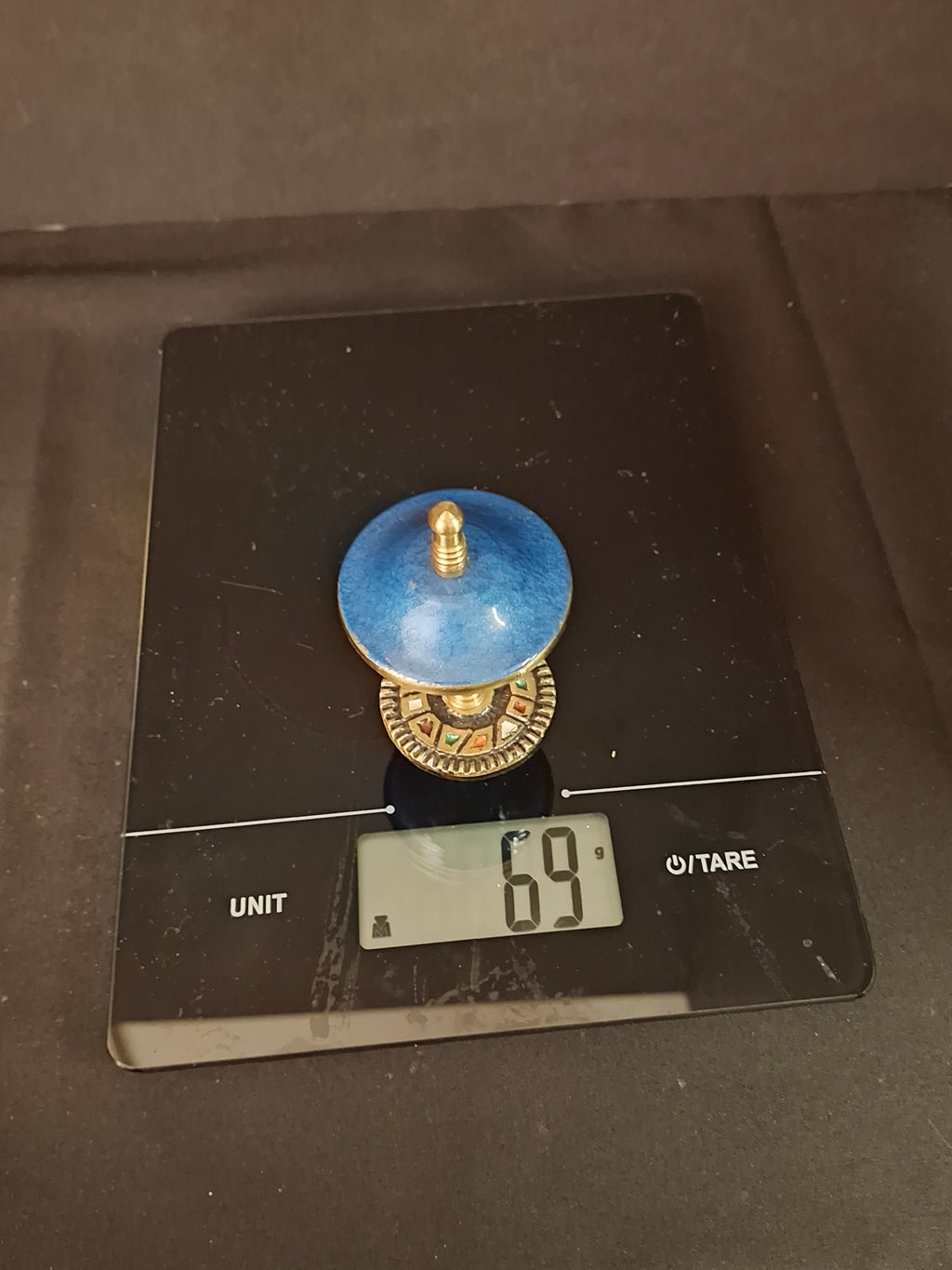 Vintage Israeli Brass Enamel Besamim Spice Box Container Mosaic Base Judaica