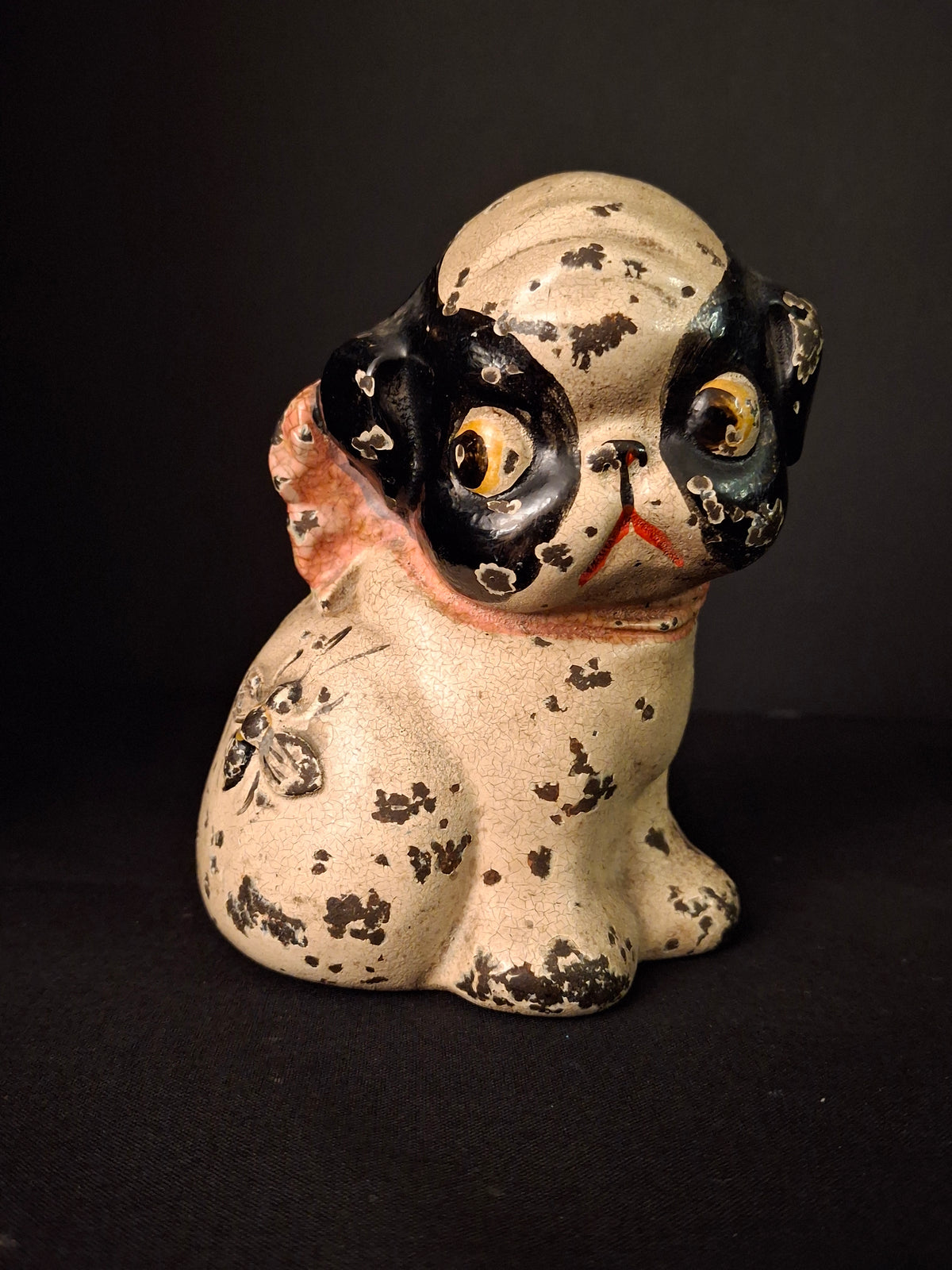 Antique Hubley Cast Iron Puppo Dog Coin Bank & Miniature Figure Set Grace Drayton